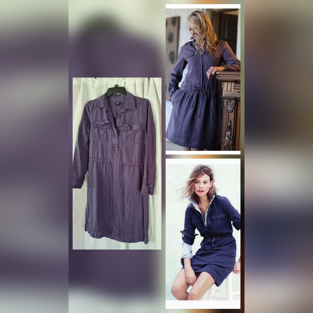 J. Crew Navy Eggplant Purple Cargo Utility Shirt Roll Up Sleeve Dress Sz 2